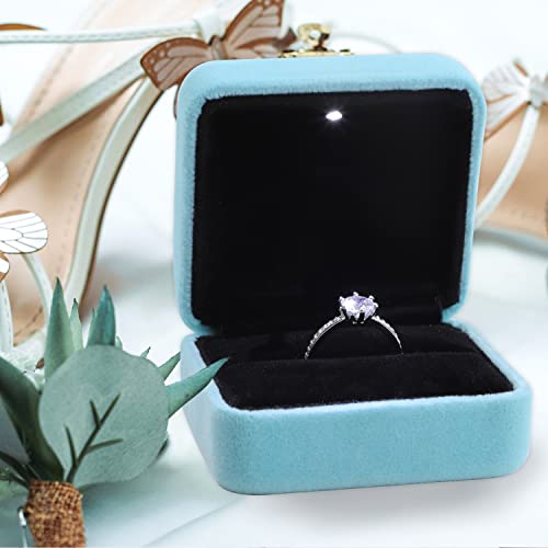 GBYAN Velvet Ring Box with LED Light Jewelry Display Gift Box for Proposal,Engagement, Wedding - Image 2