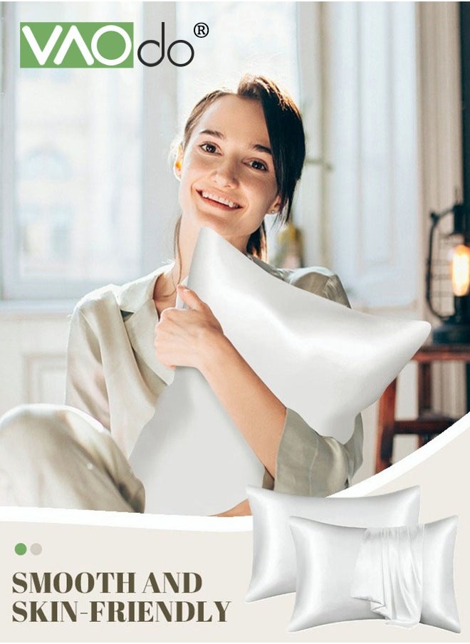 VAOdo 2 Satin Pillowcase Set Soft Breathable Moisture Absorption for Hair and Skin Envelope Pillowcase (51*102CM, White)  - Image 5