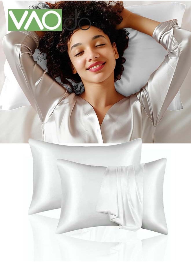 VAOdo 2 Satin Pillowcase Set Soft Breathable Moisture Absorption for Hair and Skin Envelope Pillowcase (51*102CM, White)  - Image 2