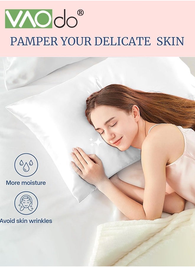 VAOdo 2 Satin Pillowcase Set Soft Breathable Moisture Absorption for Hair and Skin Envelope Pillowcase (51*102CM, White)  - Image 3