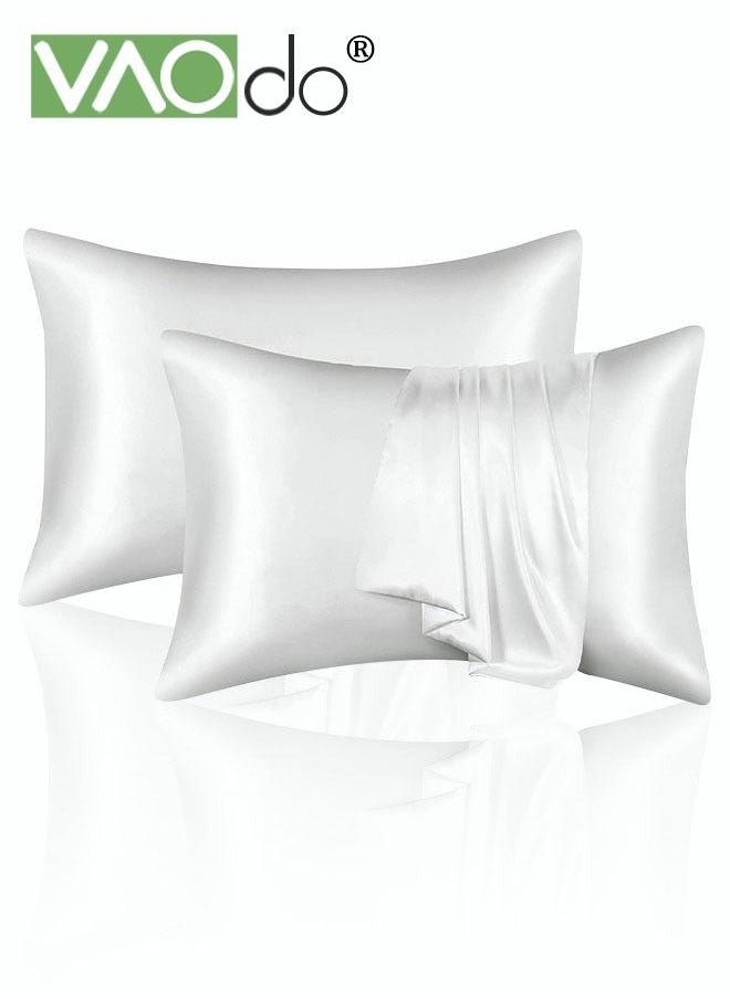 2 Satin Pillowcase Set Soft Breathable Moisture Absorption for Hair and Skin Envelope Pillowcase (51*102CM, White) 