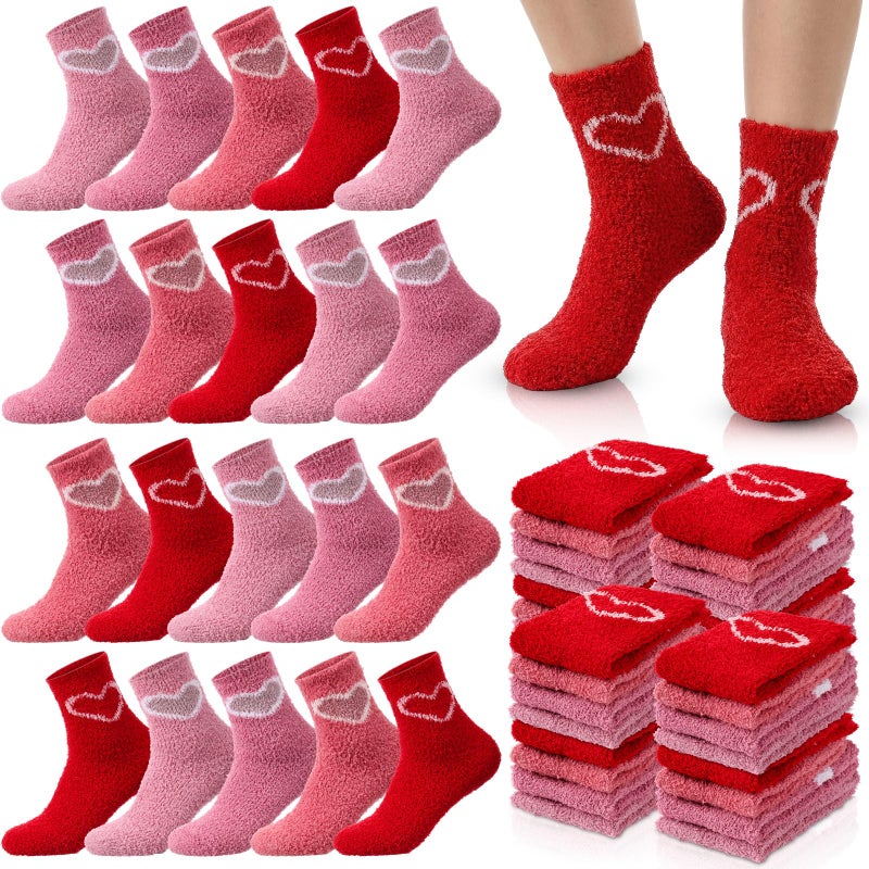 Funnysoft 20 Pairs 20/32 Pairs Fuzzy Socks Bulk for Women Crew Heart Slipper Socks (Pink) - Image 1