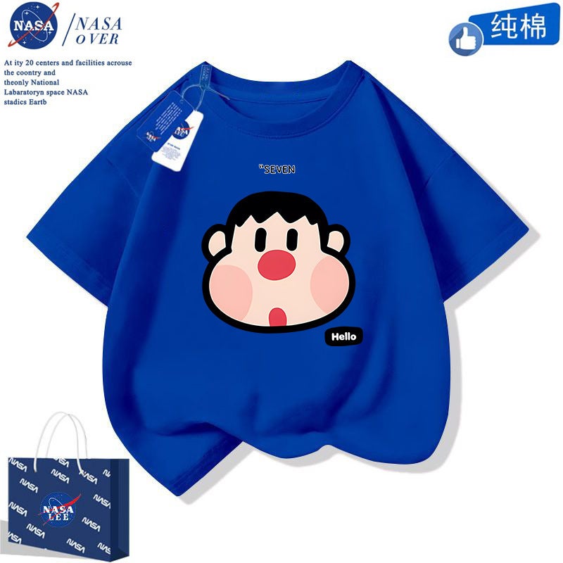 Nasa Cute Nini Men'S And Women'S Cotton T-Shirt 2024 Summer Cartoon Short-Sleeved Trendy Half-Sleeved Mid-Large Children'S Top - Image 1