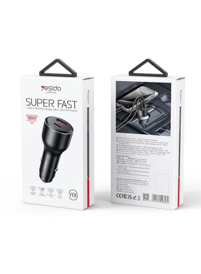 Yesido 100W PD USB C Car Charger, Super Fast Car Charger Adapter with 100W Type-C + 18W QC3.0 USB Port, Compatible with iPhone 15/14/13, Samsung S24/S23, MacBook, iPad, Tablets, Laptops & More** - Image 5