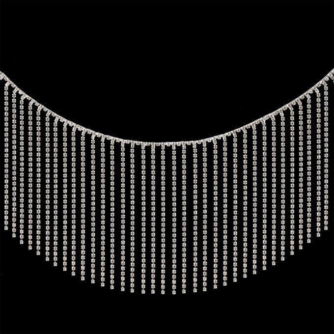 RHINESTONE FRINGE TRIM RHINESTONE SEWING BEADED FRINGE TRIM RIBBON TASSEL CHAIN FOR CLOTHING ACCESSORIES AND DIY CRAFT DECORATION 15 YARDS SILVER