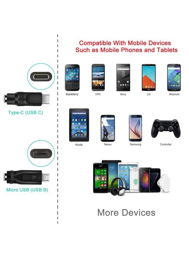 MEROM كابل طاقة عالمي 5V DC، USB إلى DC 5.5x2.1mm مع قابس شحن و 8 رؤوس موصلات (5.5x2.5، 4.8x1.7، 4.0x1.7، 3.5x1.35، 2.5x0.7، Micro USB، Type-C، موصل عالمي) - Image 4