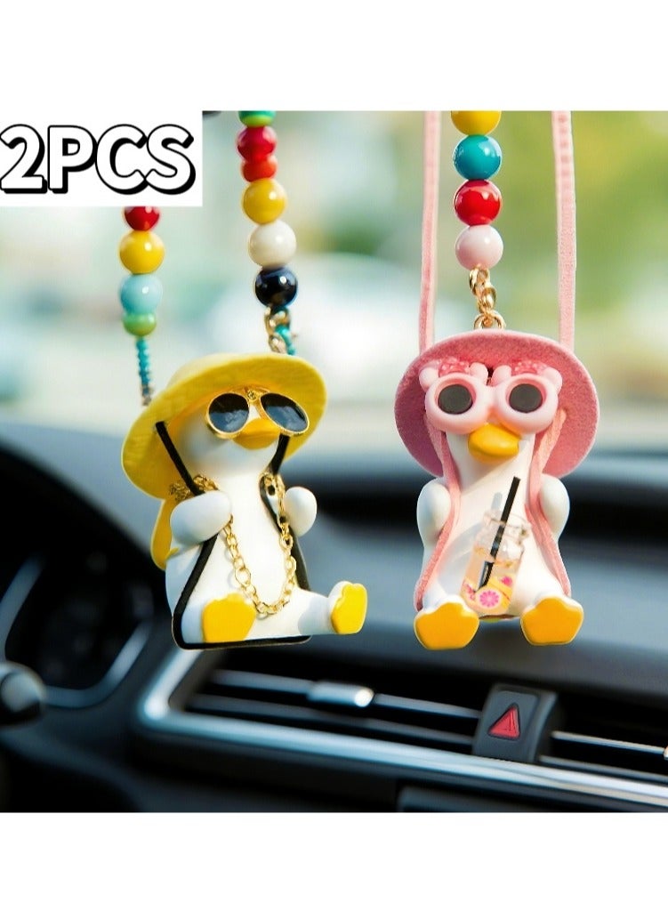 2-Piece Duck Car Hanging Ornaments - Cute Animal Car Decor for Interior, Lucky Car Accessories - Image 1