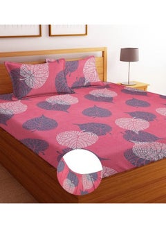 BSB HOME BSB Home Premium Cotton Elastic Fitted Bedsheets with 2 King Size Pillow Covers | Double Bed with All Around Elastic 180 TC Supersoft | (72"x78",Pink & White)  - Image 1