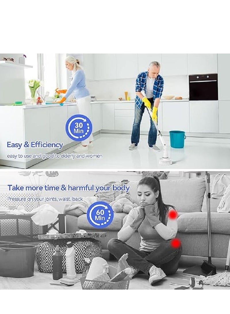 فرشاة تنظيف كهربائية دوارة، فرشاة تنظيف كهربائية بزاوية 360 درجة بمقبض طويل ولاسلكية، مزودة بأربعة رؤوس فرشاة قابلة للاستبدال. فرشاة تنظيف كهربائية للحمام، حوض الاستحمام، البلاط، والأرضيات. - Image 4