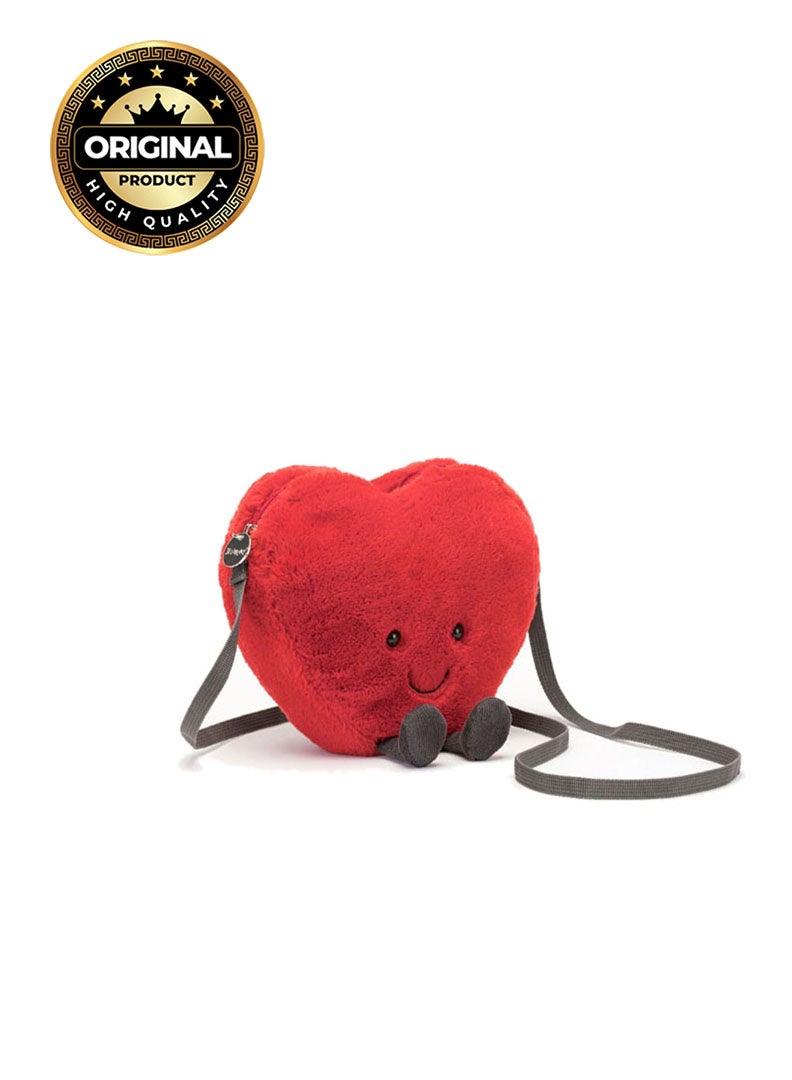 Jellycat Amuseables Heart Bag 15cm – Soft Plush Red Heart Crossbody Bag with Smiling Face for Kids, Gifts & Everyday Use - Image 1