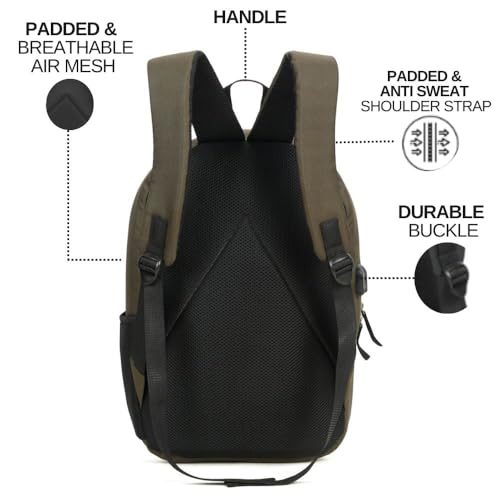 Kaaytee Zephyr Anti Theft Number Lock Backpack Bag with 15.6 Inch Laptop Compartment, USB Charging Port & Organizer Pocket for Men Women Boys Girls- (Olive Green) - Image 5