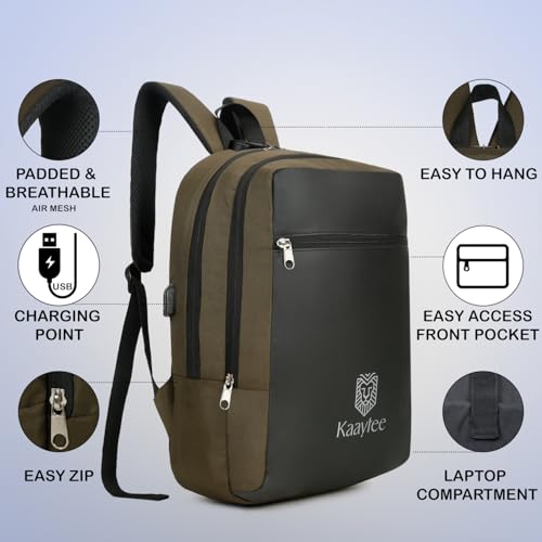 Kaaytee Zephyr Anti Theft Number Lock Backpack Bag with 15.6 Inch Laptop Compartment, USB Charging Port & Organizer Pocket for Men Women Boys Girls- (Olive Green) - Image 2