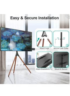 FlashHawk Floor TV Stand with 180° Swivel, VESA 600x600mm for 32-65" Screen Mounts | Steel & Beech Modern Design | Non-Slip Tripod Base​ - Black  - Image 3