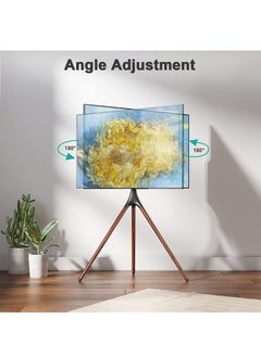 FlashHawk Floor TV Stand with 180° Swivel, VESA 600x600mm for 32-65" Screen Mounts | Steel & Beech Modern Design | Non-Slip Tripod Base​ - Black  - Image 4