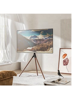 FlashHawk Floor TV Stand with 180° Swivel, VESA 600x600mm for 32-65" Screen Mounts | Steel & Beech Modern Design | Non-Slip Tripod Base​ - Black  - Image 1
