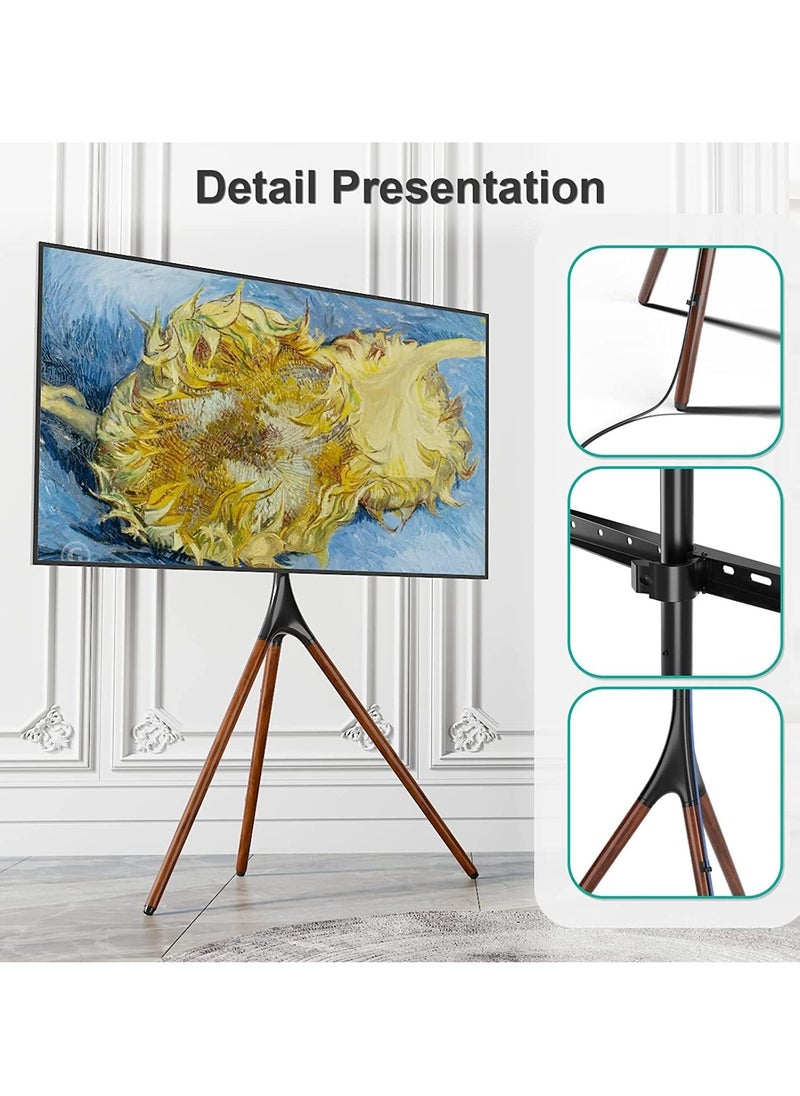 FlashHawk - Floor TV Stand with 180° Swivel, VESA 600x600mm for 32-65" Screen Mounts | Steel & Beech Modern Design | Non-Slip Tripod Base​ - Black - Image 1