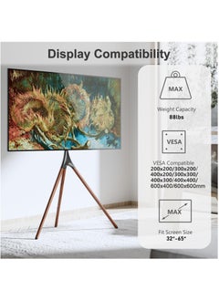 FlashHawk Floor TV Stand with 180° Swivel, VESA 600x600mm for 32-65" Screen Mounts | Steel & Beech Modern Design | Non-Slip Tripod Base​ - Black  - Image 2