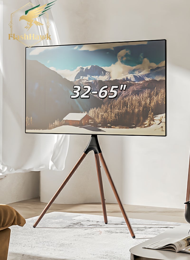 FlashHawk Floor TV Stand with 180° Swivel, VESA 600x600mm for 32-65" Screen Mounts | Steel & Beech Modern Design | Non-Slip Tripod Base​ - Black - Image 1