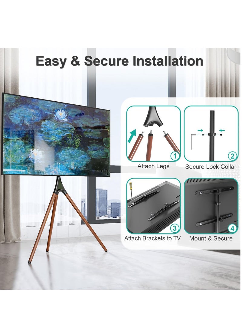 FlashHawk Floor TV Stand with 180° Swivel, VESA 600x600mm for 32-65" Screen Mounts | Steel & Beech Modern Design | Non-Slip Tripod Base​ - Black - Image 4