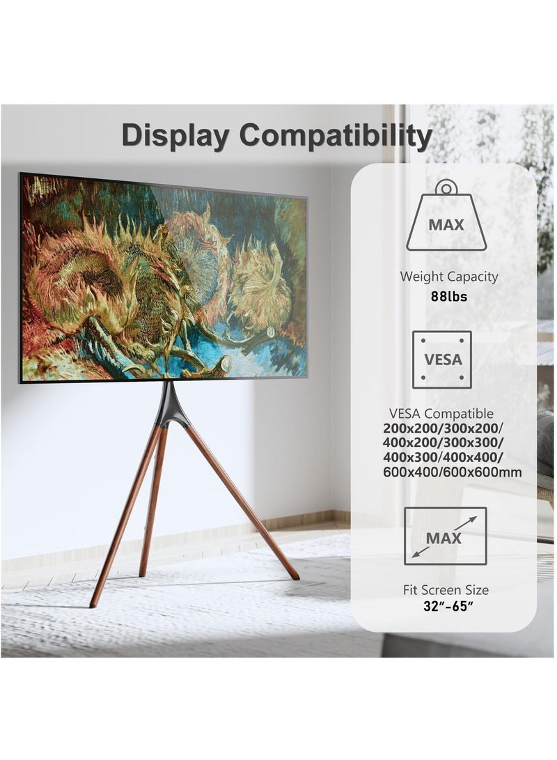 FlashHawk Floor TV Stand with 180° Swivel, VESA 600x600mm for 32-65" Screen Mounts | Steel & Beech Modern Design | Non-Slip Tripod Base​ - Black - Image 3