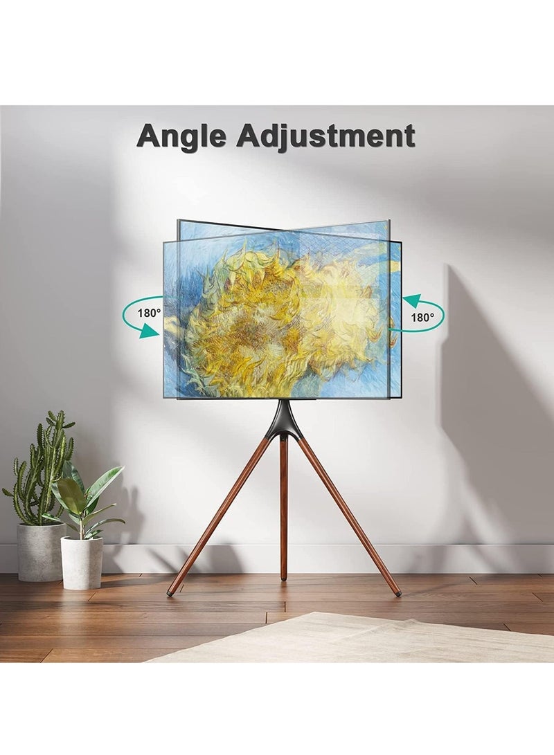 FlashHawk Floor TV Stand with 180° Swivel, VESA 600x600mm for 32-65" Screen Mounts | Steel & Beech Modern Design | Non-Slip Tripod Base​ - Black - Image 5