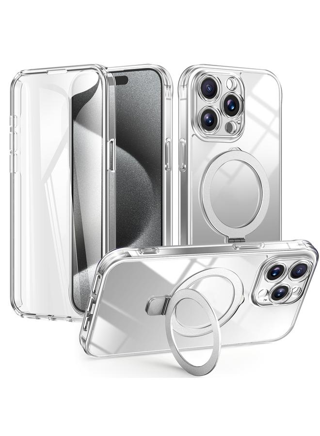 S-TOP Case For iPhone 15 Pro Max Skin Feel MagSafe Holder 360 Full Body Phone Case - Image 1