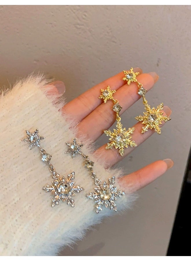 أقراط ثلجية فاخرة للنساء بتصميم مزدوج من الماس مع دلايات، أنيقة وعصرية - Image 4