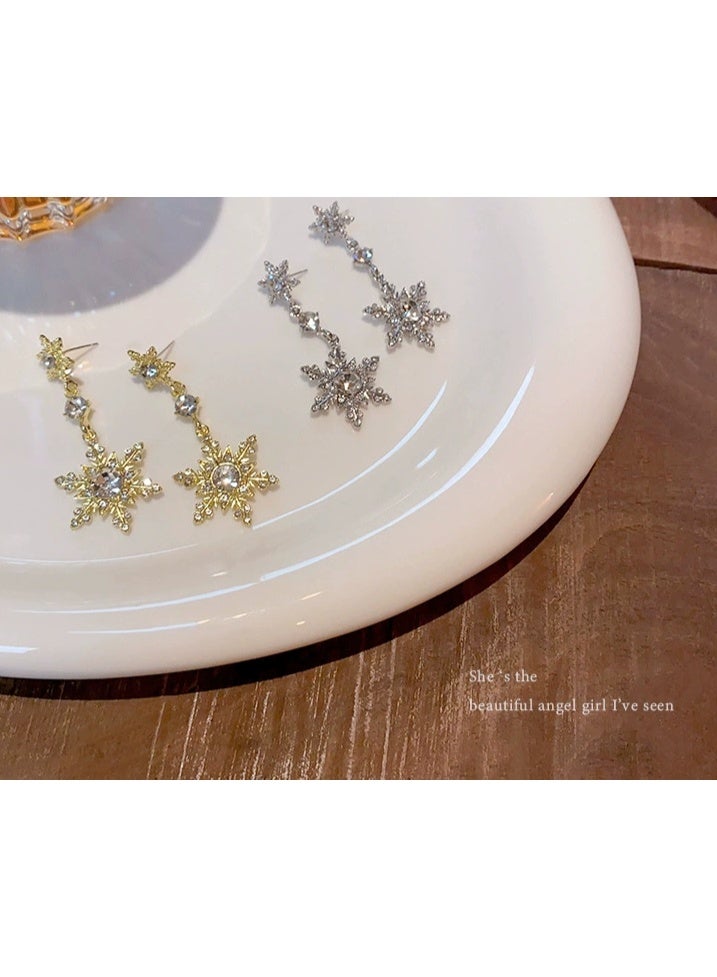 أقراط ثلجية فاخرة للنساء بتصميم مزدوج من الماس مع دلايات، أنيقة وعصرية - Image 3