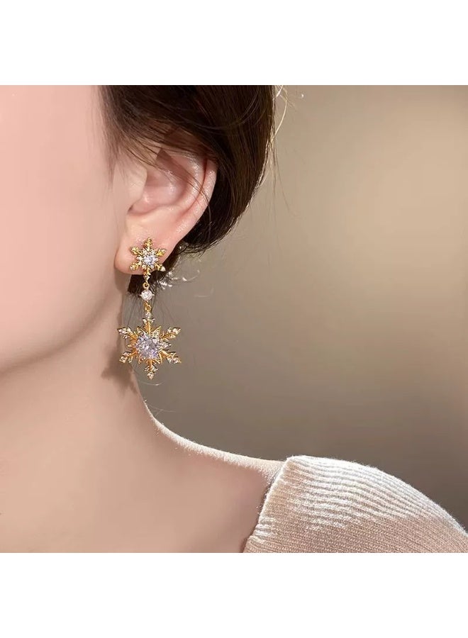 أقراط ثلجية فاخرة للنساء بتصميم مزدوج من الماس مع دلايات، أنيقة وعصرية - Image 5