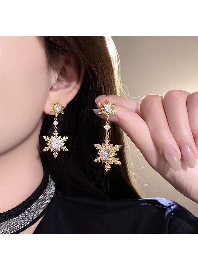 أقراط ثلجية فاخرة للنساء بتصميم مزدوج من الماس مع دلايات، أنيقة وعصرية - Image 1