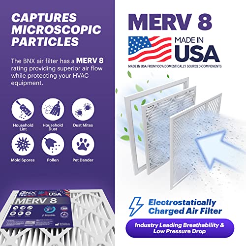BNX TruFilter 20x20x1 Air Filter MERV 8 (6-Pack) - MADE IN USA – Dust & Pet Defense Electrostatic Pleated Air Conditioner HVAC AC Furnace Filters for Dust, Pet, Mold, Pollen MPR 600 – 700 & FPR 5 - Image 3