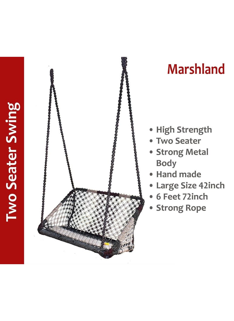 Marshland MARSHLAND Two Seater Swing Strong Metal Body Swing Chair Comfortable for Two Persons Suitable for Balcony Living Room Garden Indore and Outdoor Black White  - Image 2