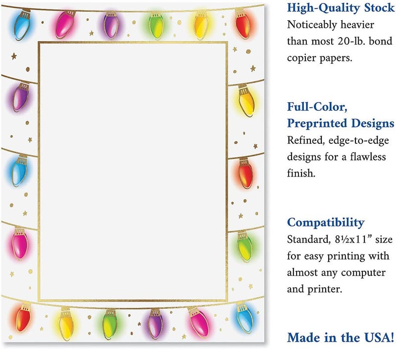 Current Foil Holiday Lights Letter Papers - Set of 25, Stationery Papers, 8.5" x 11", Computer Paper, 70# Text Paper, Holiday, Christmas, Invitations, Newsletters… - Image 4