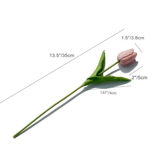 Mandy's Artificial Tulips 20 Stems Light Pink PU Faux Flowers for Wedding Home Decor 13.5 Inch - Image 2
