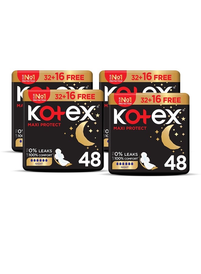 Kotex Anti-Leak Maxi Protect Pads with Wings - Night 4 x 48 Pads - Image 2