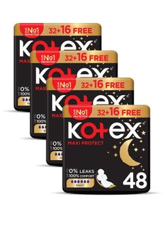 Kotex Anti-Leak Maxi Protect Pads with Wings - Night 4 x 48 Pads  - Image 1