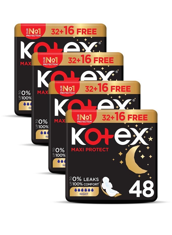 Kotex Anti-Leak Maxi Protect Pads with Wings - Night 4 x 48 Pads - Image 1