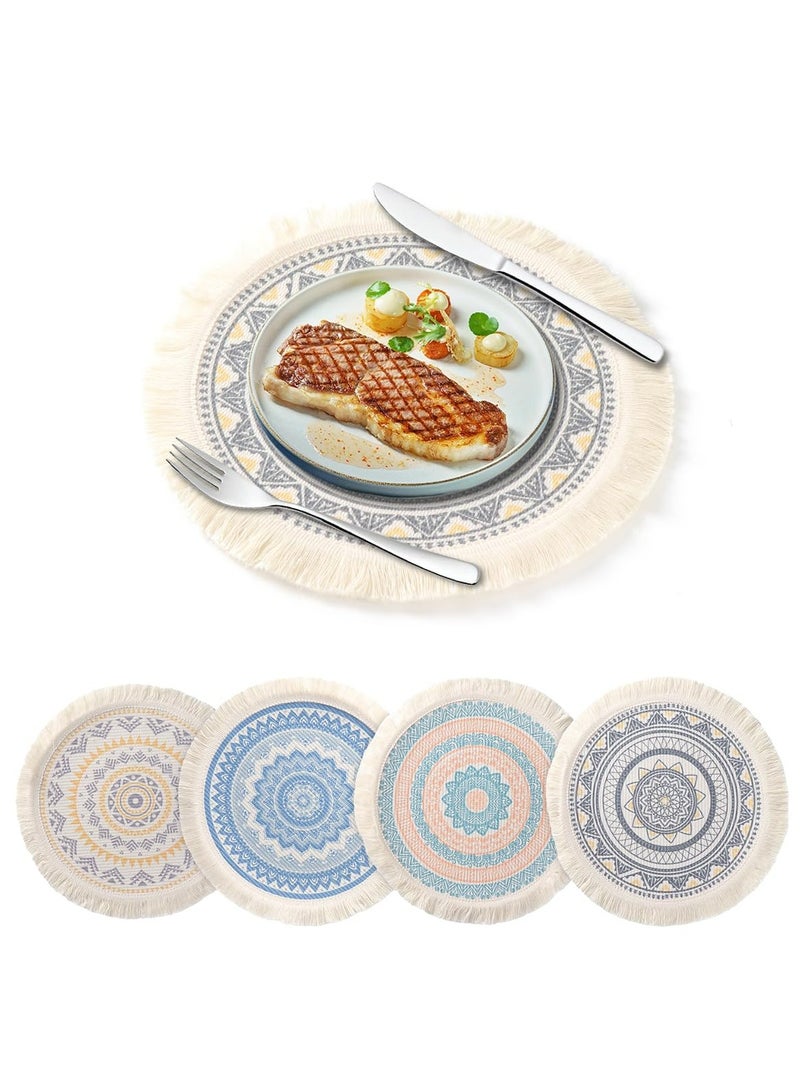 CMGTYYD 4Pcs Round Place mats, Cotton Place mats, Table Mats Set, Washable Place mats of Woven, Boho Table Mats for Outdoor(Colorful)  - Image 1