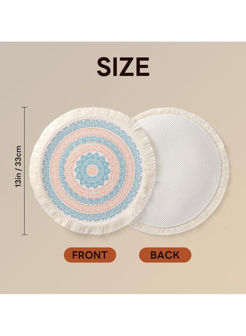 CMGTYYD 4Pcs Round Place mats, Cotton Place mats, Table Mats Set, Washable Place mats of Woven, Boho Table Mats for Outdoor(Colorful)  - Image 2