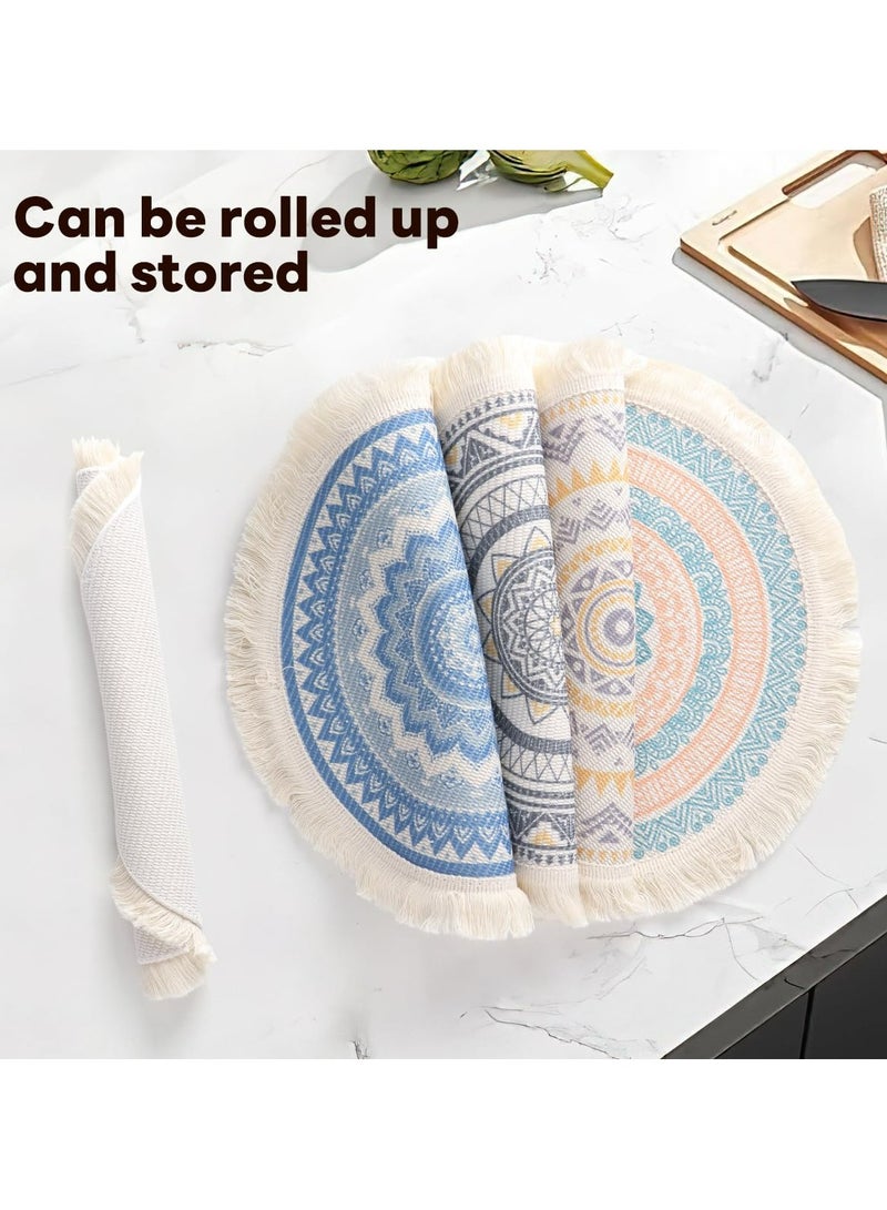 CMGTYYD 4Pcs Round Place mats, Cotton Place mats, Table Mats Set, Washable Place mats of Woven, Boho Table Mats for Outdoor(Colorful)  - Image 5