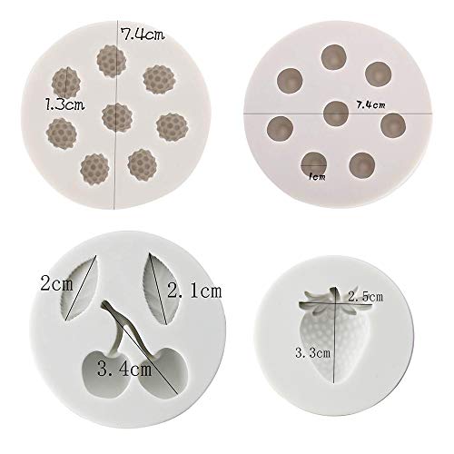 Fewo 4Pcs/Set Blueberry Raspberry Cherry Strawberry Cake Fondant Molds, Berry Series Sugarcraft Gumpaste Silicone Mold for Chocolate Candy Cupcake Topper Decorating Polymer Clay Resin Mold - Image 3