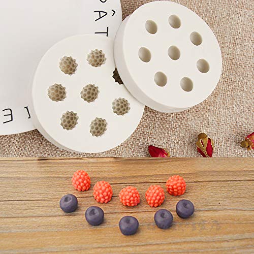Fewo 4Pcs/Set Blueberry Raspberry Cherry Strawberry Cake Fondant Molds, Berry Series Sugarcraft Gumpaste Silicone Mold for Chocolate Candy Cupcake Topper Decorating Polymer Clay Resin Mold - Image 4