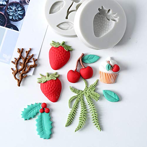 Fewo 4Pcs/Set Blueberry Raspberry Cherry Strawberry Cake Fondant Molds, Berry Series Sugarcraft Gumpaste Silicone Mold for Chocolate Candy Cupcake Topper Decorating Polymer Clay Resin Mold - Image 5