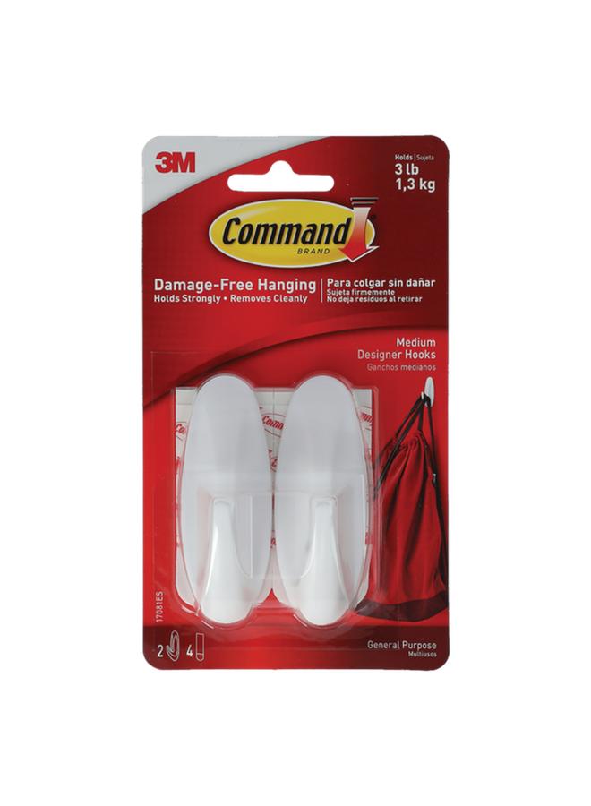 Command 2-Piece Designer Hooks with 4 Strips White Medium 17081  - Image 1