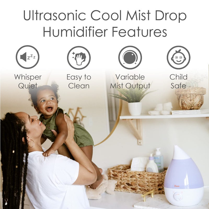 Crane White Drop Ultrasonic Cool Mist Teardrop Humidifier, 1 Gallon Tank, Baby Humidifier for Nursery, Bedroom, Plants, Office, Adjustable Mist Levels - Image 2