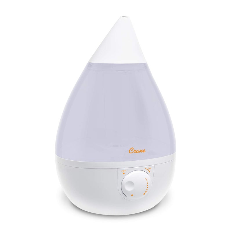 Crane White Drop Ultrasonic Cool Mist Teardrop Humidifier, 1 Gallon Tank, Baby Humidifier for Nursery, Bedroom, Plants, Office, Adjustable Mist Levels - Image 1