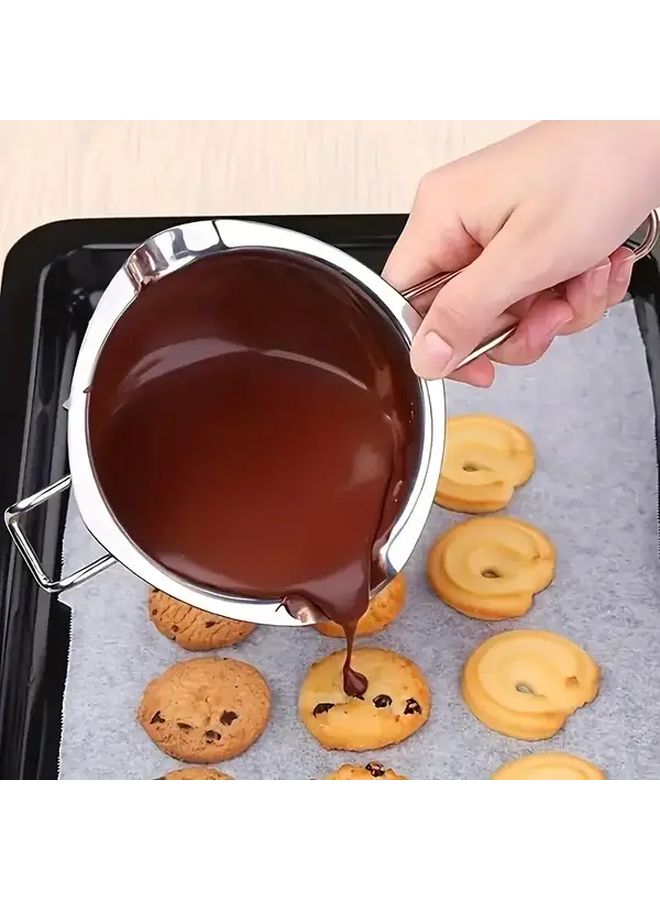 Silvery Stainless Steel Melting Pot Heavy Duty Insulated Baking Bowl For Chocolate Wax Candle Fondue Stovetop Induction - Image 1