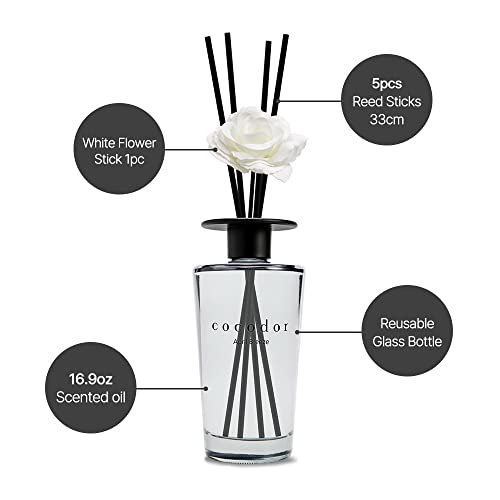 cocodor ديفيوزر ريد من كوكودور برائحة الزهور البيضاء / نسيم أبريل / عبوة واحدة / مجموعة هدايا ديفيوزر زيت العطر لتزيين المنزل والمكتب / حجم كبير، سعة كبيرة، ديفيوزر كبير، إصدار أسود / 16.9 أونصة (500 مل) - Image 3