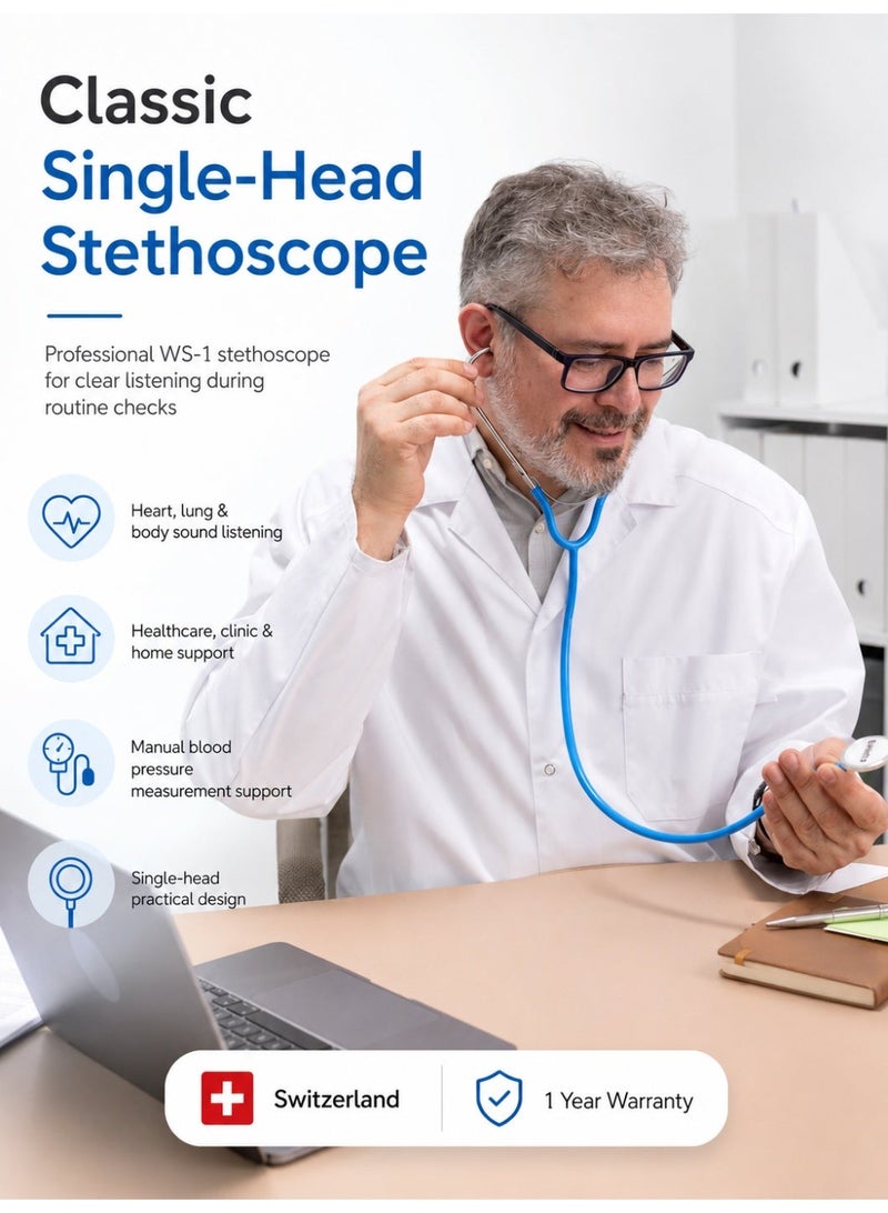 B.Well WS-1 Blue Professional Single-Head Stethoscope with Soft Ear Tips & Storage Bag - Image 2