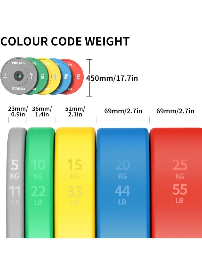 PROIRON 2" Olympic Bumper Plate Rubber Weight Plates with Steel Hub Color Rubber plate for Weight Lifting and Strength Training 5KG 10KG 15KG 20KG - Image 3